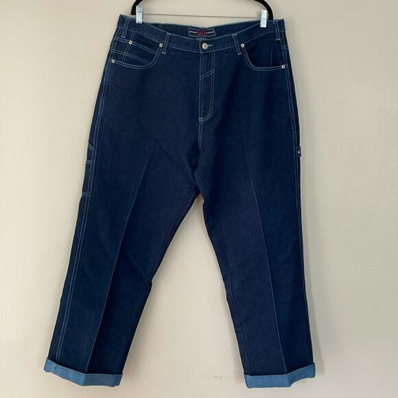 Vintage Phat Farm Y2K Blue Denim Baggy Cuffed Carpenter Jeans Dark Wash MEN'S 40 - Picture 1 of 16